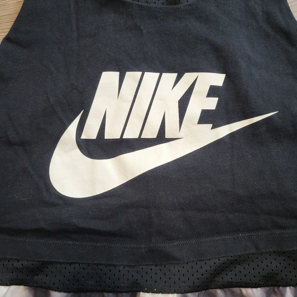 Nike Womens Racerback Layered Active Tank Top Black White Abstract Print Size M‎